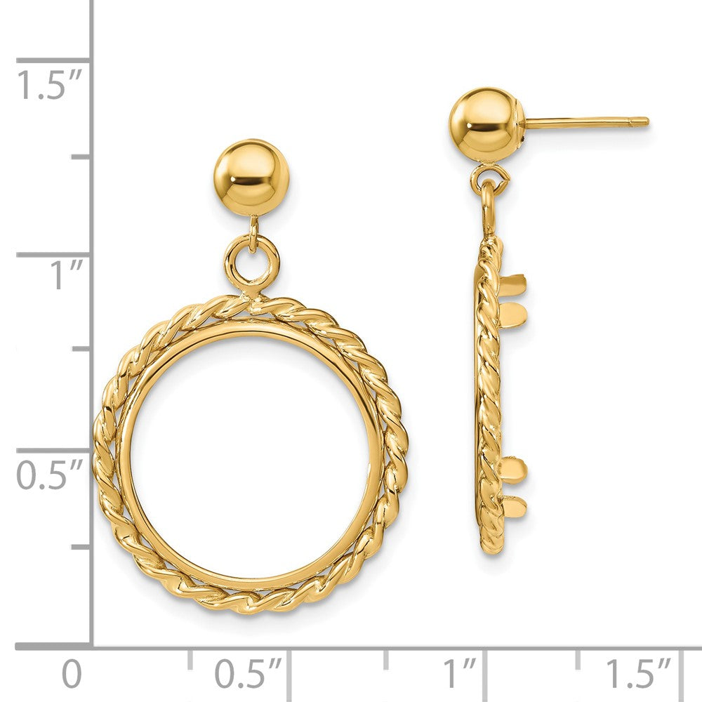 FJC Finejewelers 14 kt Yellow Gold Twisted Wire 16.5mm Prong Coin Bezel Post Dangle Earrings 29 x 20 mm