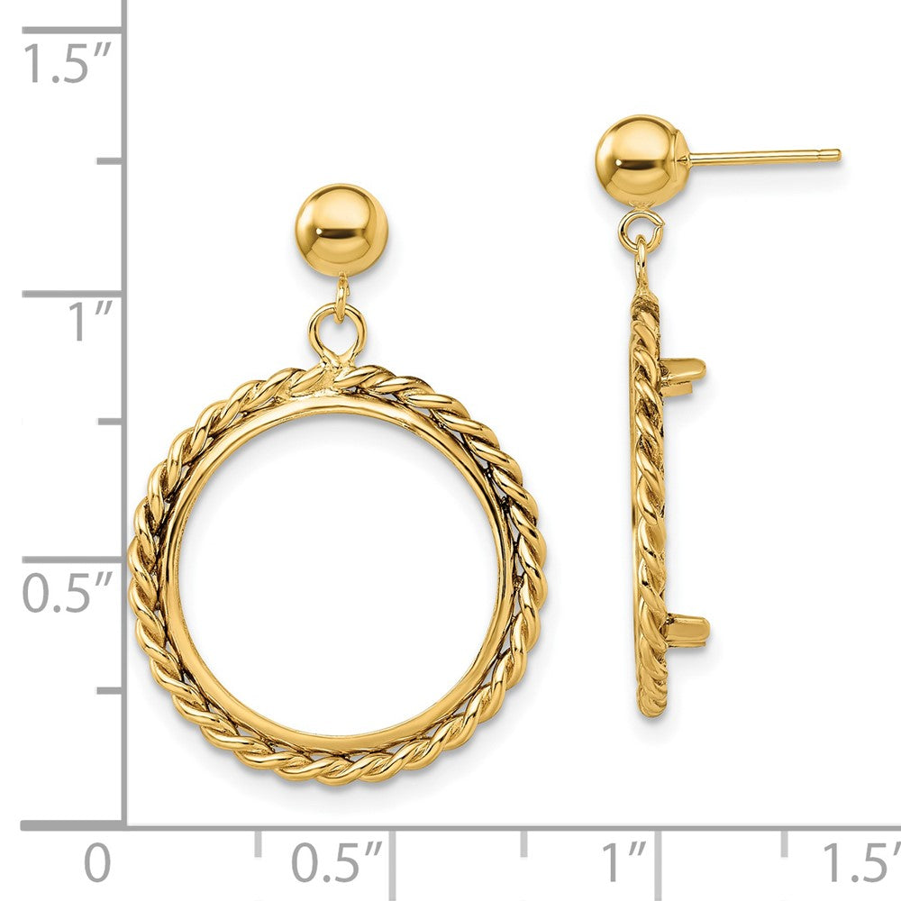 FJC Finejewelers 14 kt Yellow Gold Twisted Wire 17.8mm Prong Coin Bezel Post Dangle Earrings 31 x 21 mm