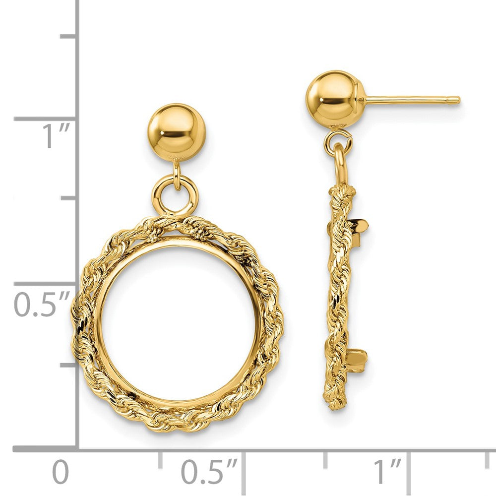FJC Finejewelers 14 kt Yellow Gold Rope 13.0mm Coin Prong Bezel Post Dangle Earrings 26 x 17 mm