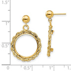 FJC Finejewelers 14 kt Yellow Gold Rope 15.0mm Coin Prong Bezel Post Dangle Earrings 28 x 19 mm
