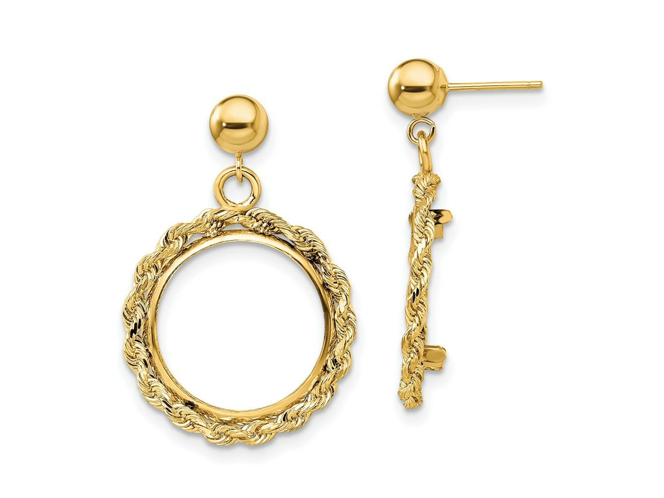 FJC Finejewelers 14 kt Yellow Gold Rope 15.0mm Coin Prong Bezel Post Dangle Earrings 28 x 19 mm