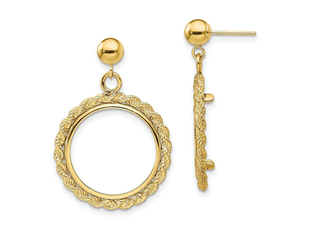 FJC Finejewelers 14 kt Yellow Gold Rope 17.8mm Coin Prong Bezel Post Dangle Earrings 31 x 21 mm
