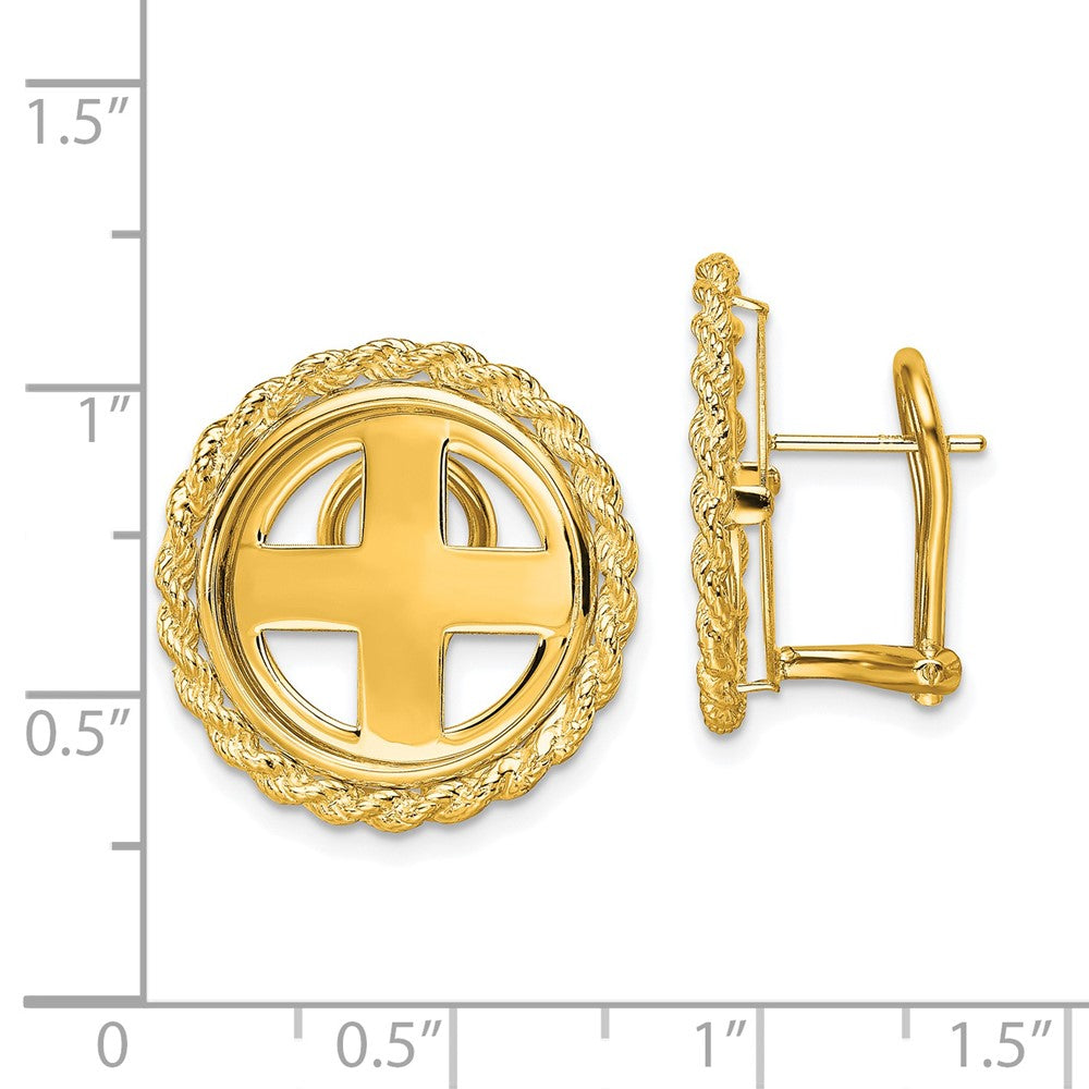 FJC Finejewelers 14 kt Yellow Gold Button 2mm H M Rope 16.5mm Prong Coin Bezel Omega Post Earrings 21 mm