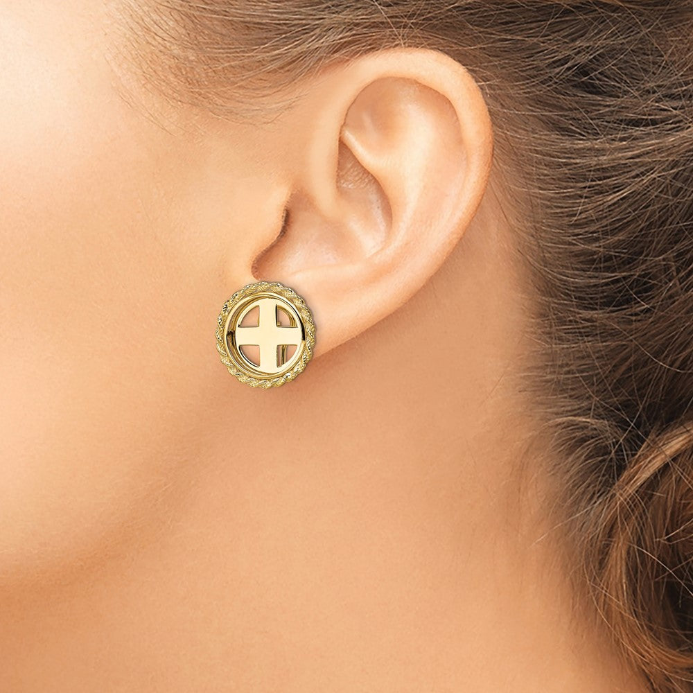 FJC Finejewelers 14 kt Yellow Gold Button 2mm H M Rope 16.5mm Prong Coin Bezel Omega Post Earrings 21 mm