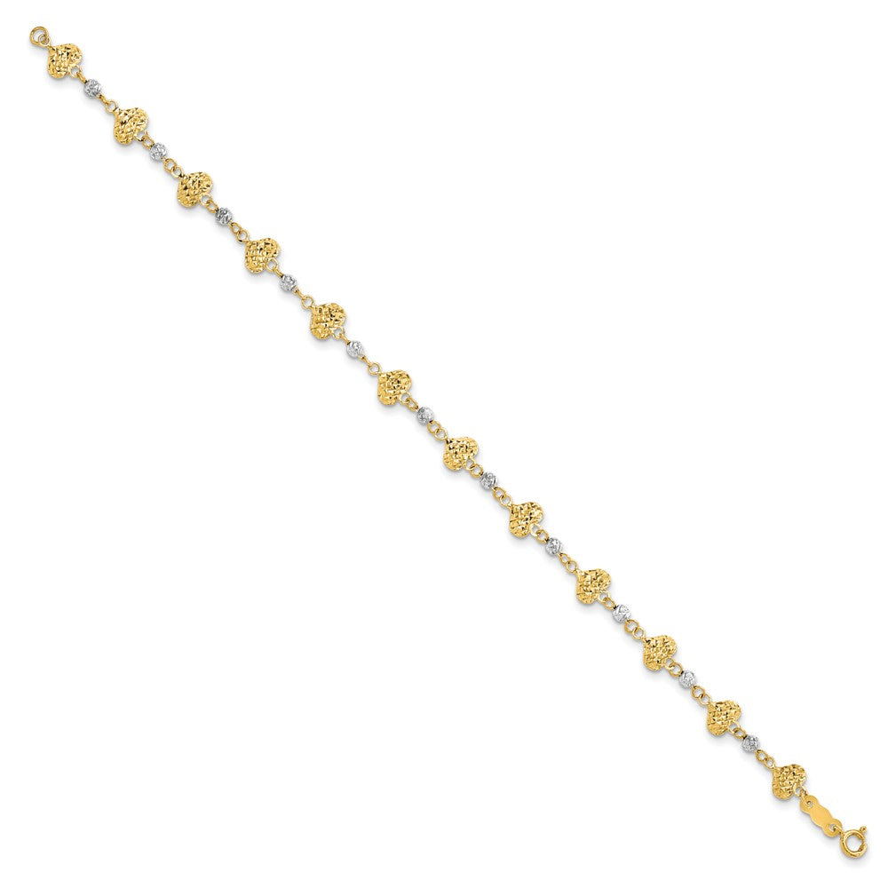 FJC Finejewelers 14 kt Two Tone Gold Two Tone Bright Cut Heart Link Bracelet