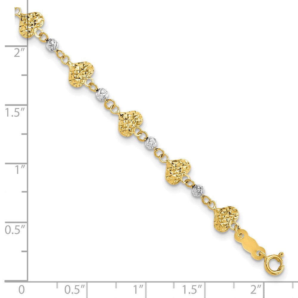 FJC Finejewelers 14 kt Two Tone Gold Two Tone Bright Cut Heart Link Bracelet