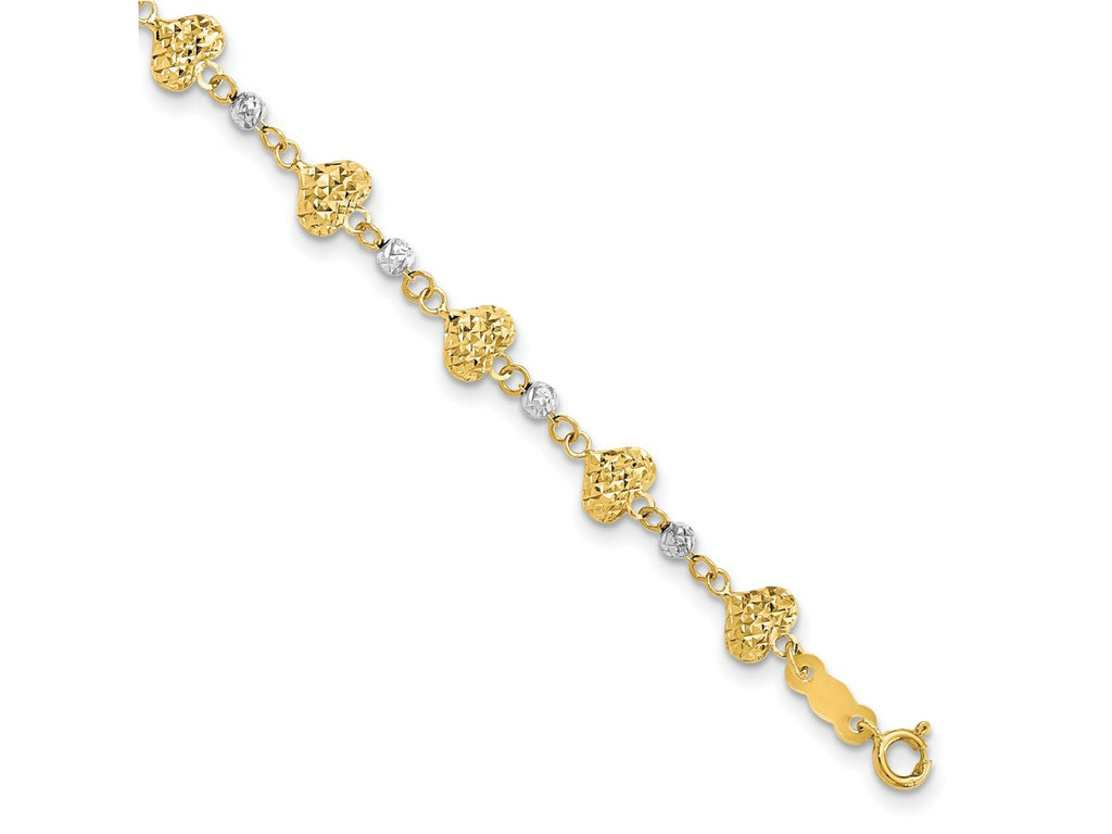 FJC Finejewelers 14 kt Two Tone Gold Two Tone Bright Cut Heart Link Bracelet