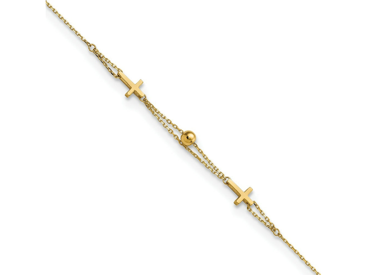 FJC Finejewelers 14 kt Yellow Gold Polished Double Strand Cross 7.5in Bracelet