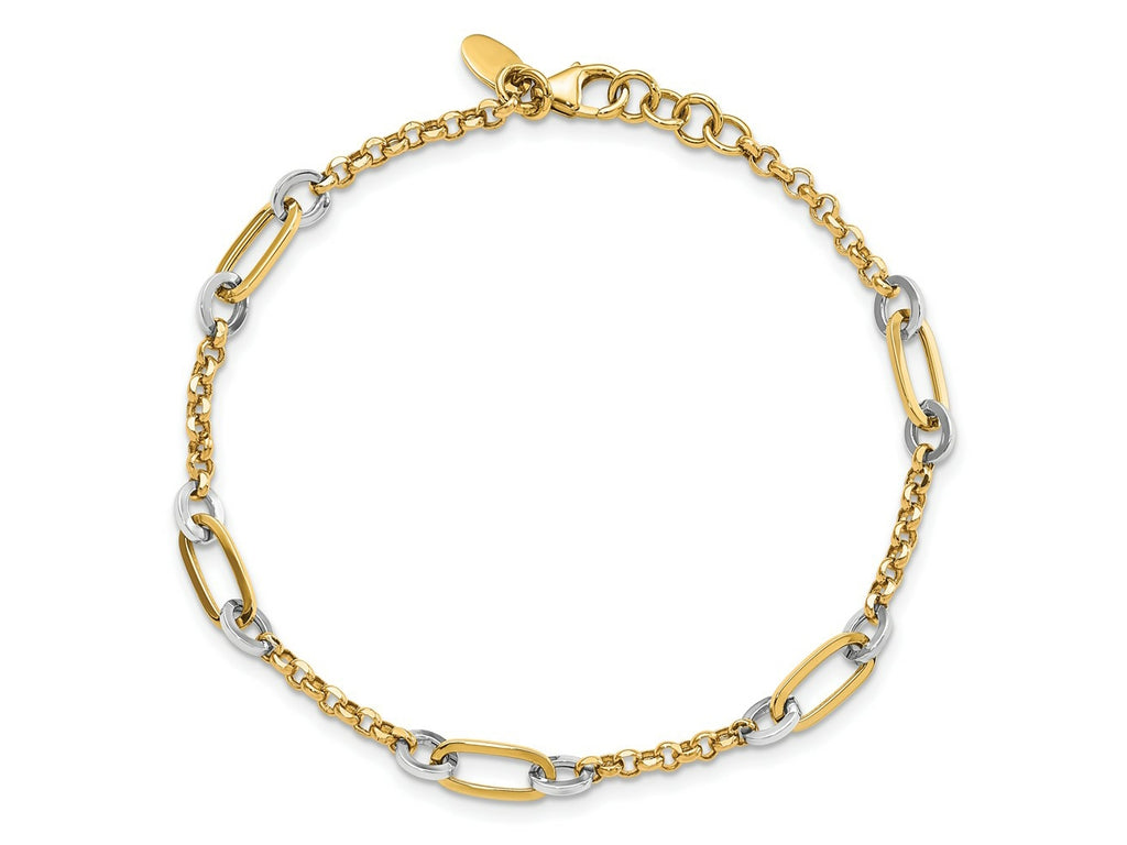 FJC Finejewelers 14 kt Two Tone Gold Fancy Oval Link and Chain with .5 in ext Bracelet 7.25 Inches
