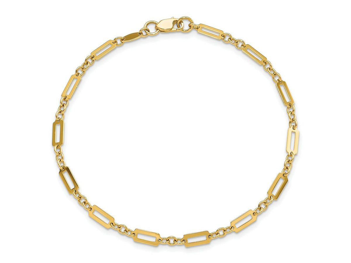 FJC Finejewelers 14 kt Yellow Gold Polished Fancy Rectangle Link 7.5in Bracelet 7.5 Inches