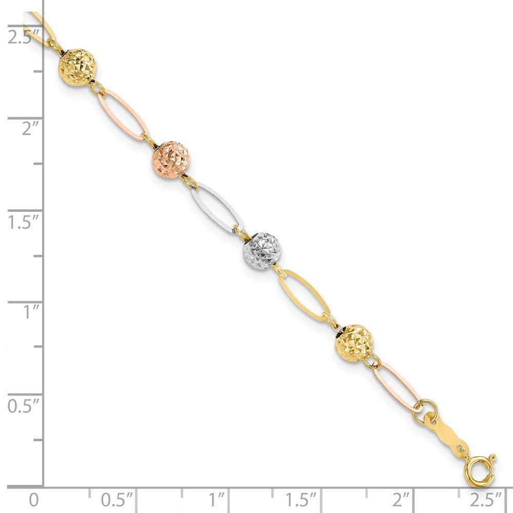 FJC Finejewelers 14 kt Tri Color Gold Tri-Color Bright Cut Beads Link Bracelet 7 Inches x 5 mm