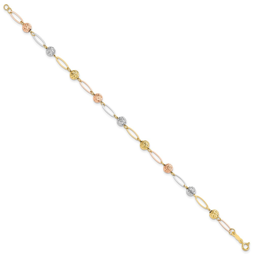FJC Finejewelers 14 kt Tri Color Gold Tri-Color Bright Cut Beads Link Bracelet 7 Inches x 5 mm