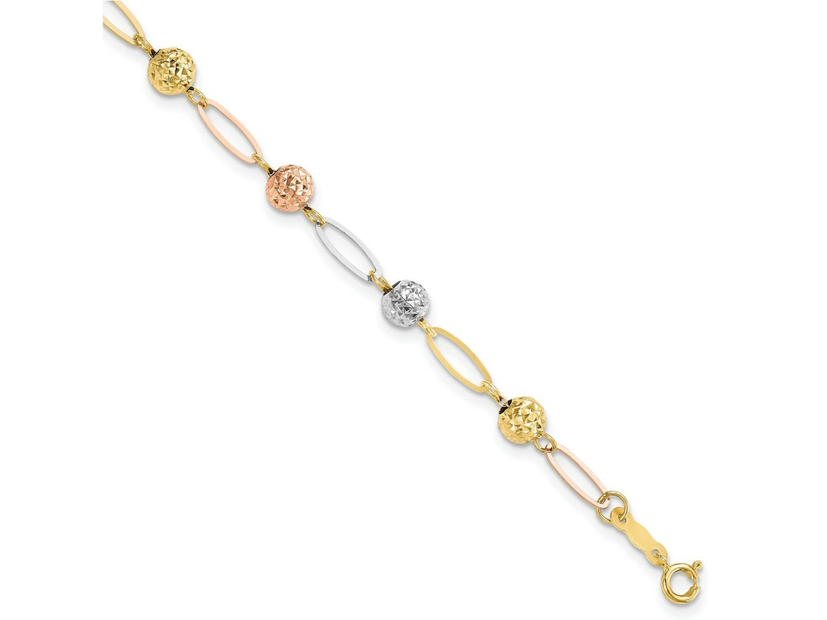 FJC Finejewelers 14 kt Tri Color Gold Tri-Color Bright Cut Beads Link Bracelet 7 Inches x 5 mm