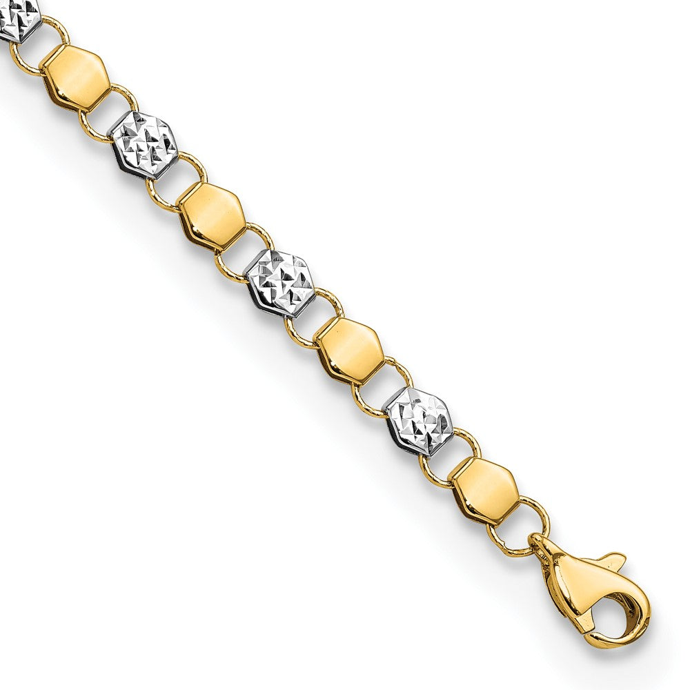 FJC Finejewelers 14 kt Yellow Gold and White Rhodium Bright Cut Fancy 7.5in Bracelet 7.5 Inches