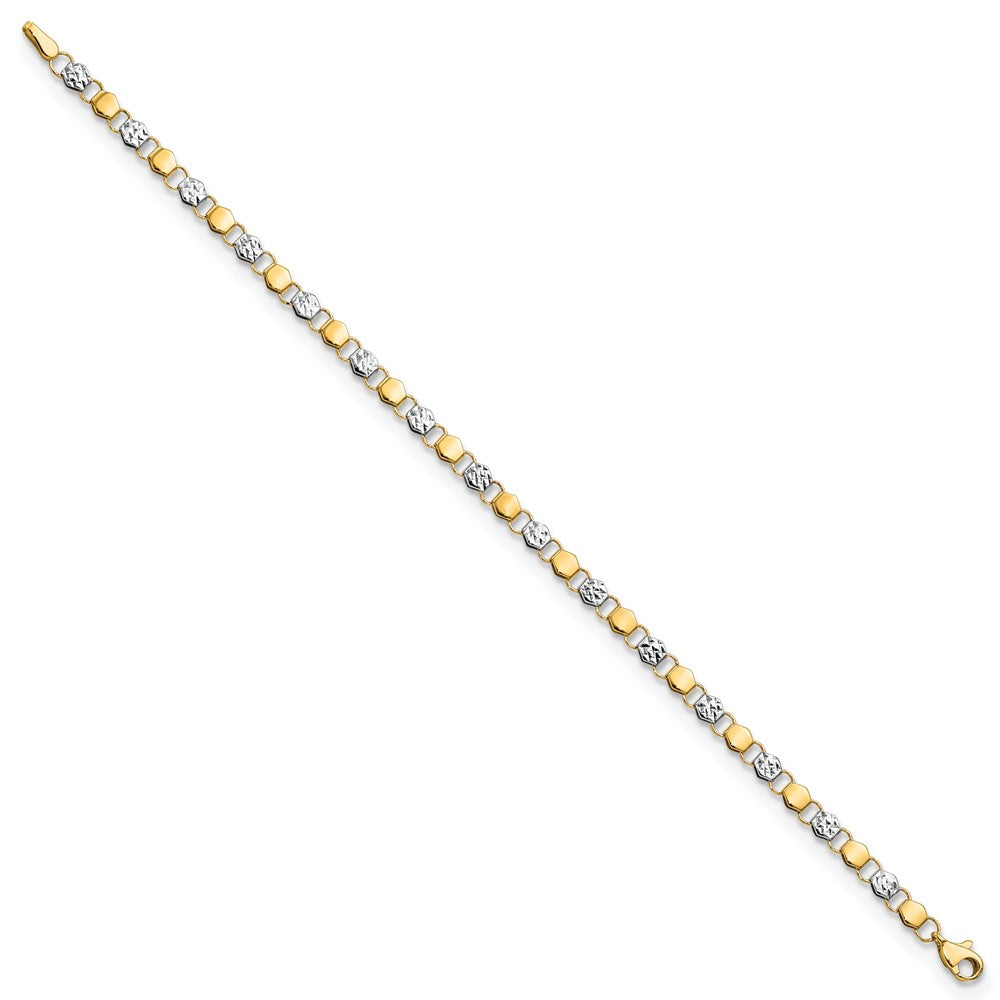 FJC Finejewelers 14 kt Yellow Gold and White Rhodium Bright Cut Fancy 7.5in Bracelet 7.5 Inches