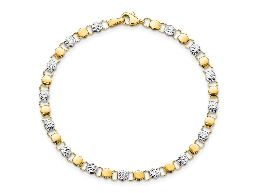 FJC Finejewelers 14 kt Yellow Gold and White Rhodium Bright Cut Fancy 7.5in Bracelet 7.5 Inches