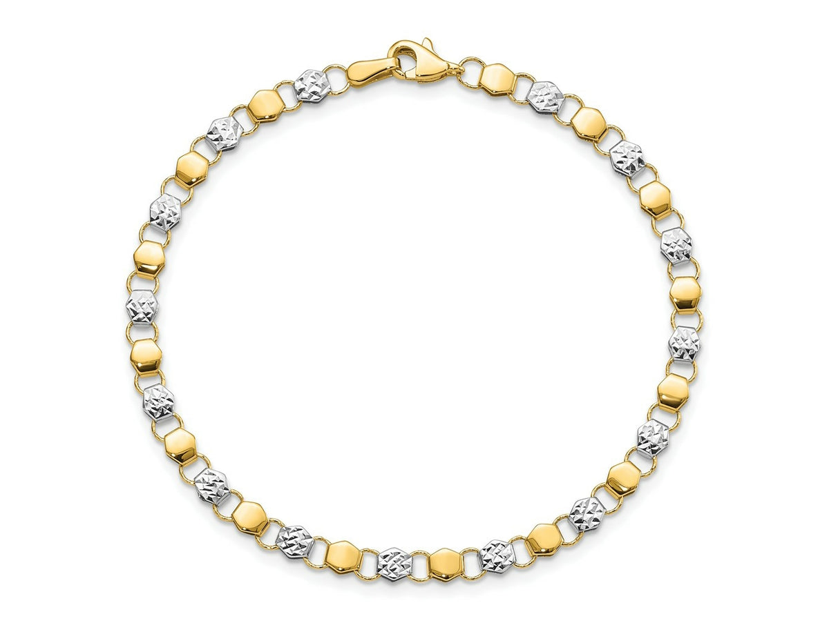 FJC Finejewelers 14 kt Yellow Gold and White Rhodium Bright Cut Fancy 7.5in Bracelet 7.5 Inches