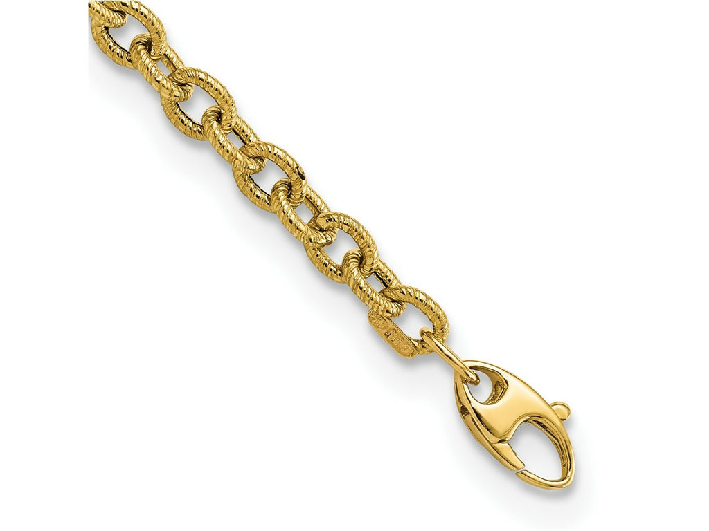 FJC Finejewelers 14 kt Yellow Gold Fancy Polished and Textured Cable Link 7.5in Bracelet 7.5 Inches
