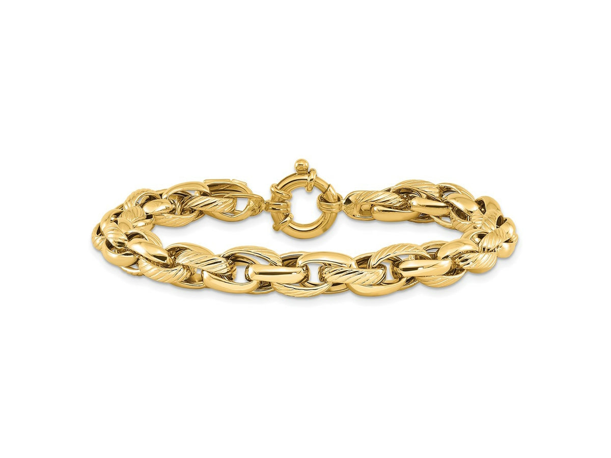FJC Finejewelers 14 kt Yellow Gold Polished and Textured Link 7.5in Bracelet 7.5 Inches x 7.31 mm