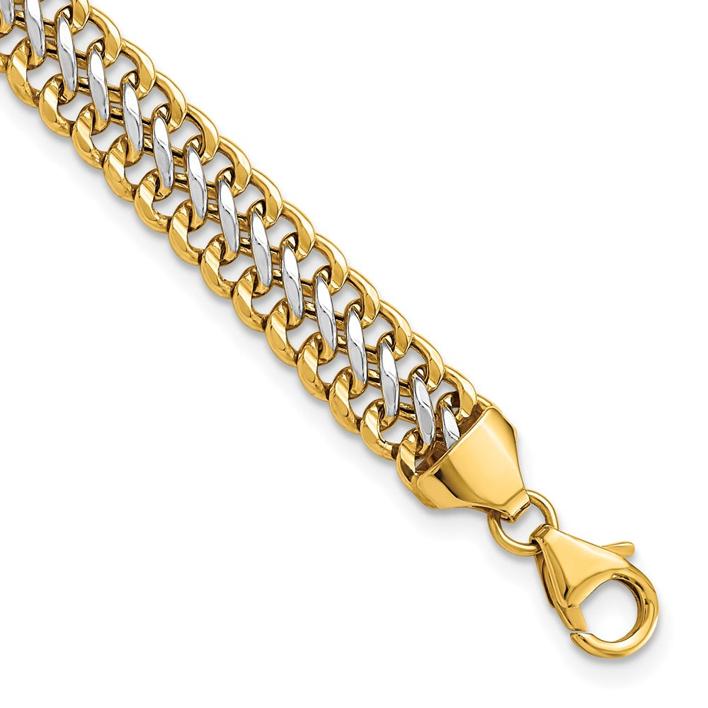 FJC Finejewelers 14 kt Yellow Gold and White Rhodium Polished Fancy Link Bracelet 8 Inches x 7.4 mm