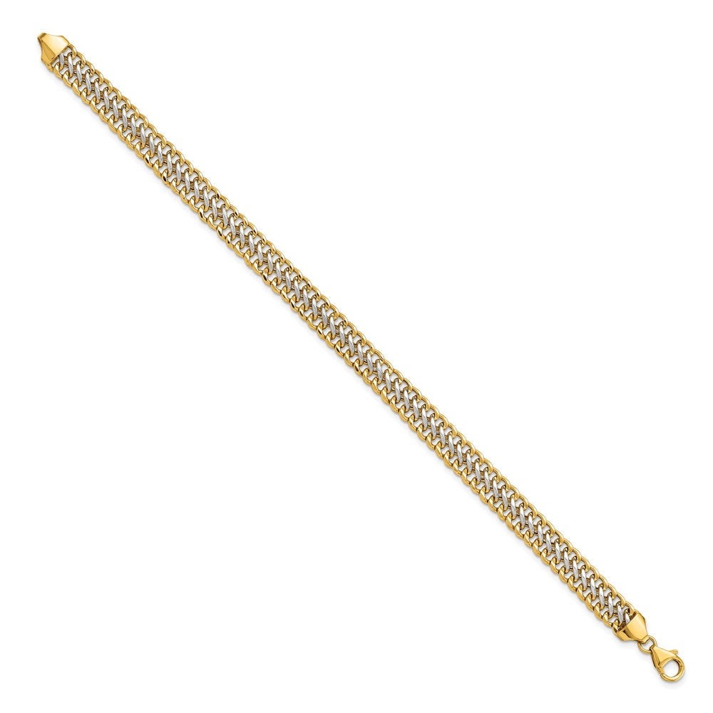 FJC Finejewelers 14 kt Yellow Gold and White Rhodium Polished Fancy Link Bracelet 8 Inches x 7.4 mm
