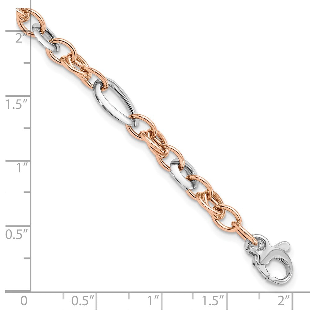 FJC Finejewelers 14 kt Two Tone Gold White and Rose Fancy Link Bracelet 8 Inches x 6.8 mm
