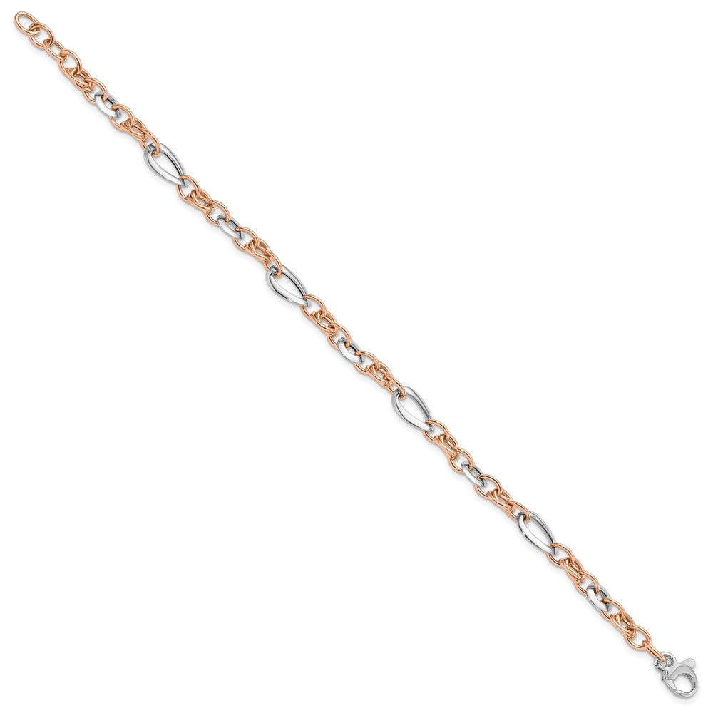 FJC Finejewelers 14 kt Two Tone Gold White and Rose Fancy Link Bracelet 8 Inches x 6.8 mm