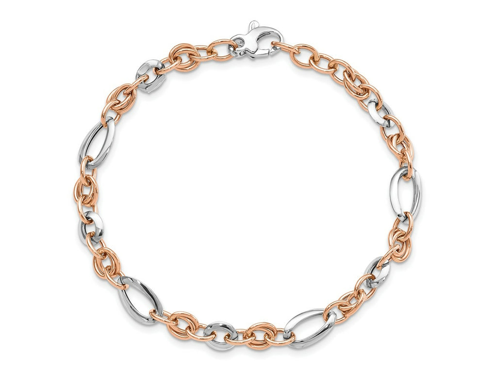 FJC Finejewelers 14 kt Two Tone Gold White and Rose Fancy Link Bracelet 8 Inches x 6.8 mm