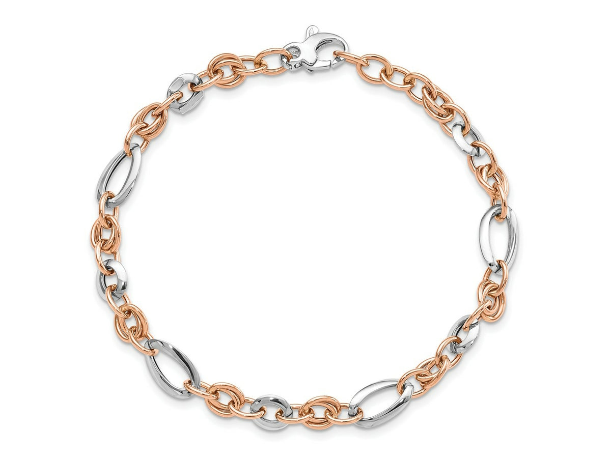 FJC Finejewelers 14 kt Two Tone Gold White and Rose Fancy Link Bracelet 8 Inches x 6.8 mm
