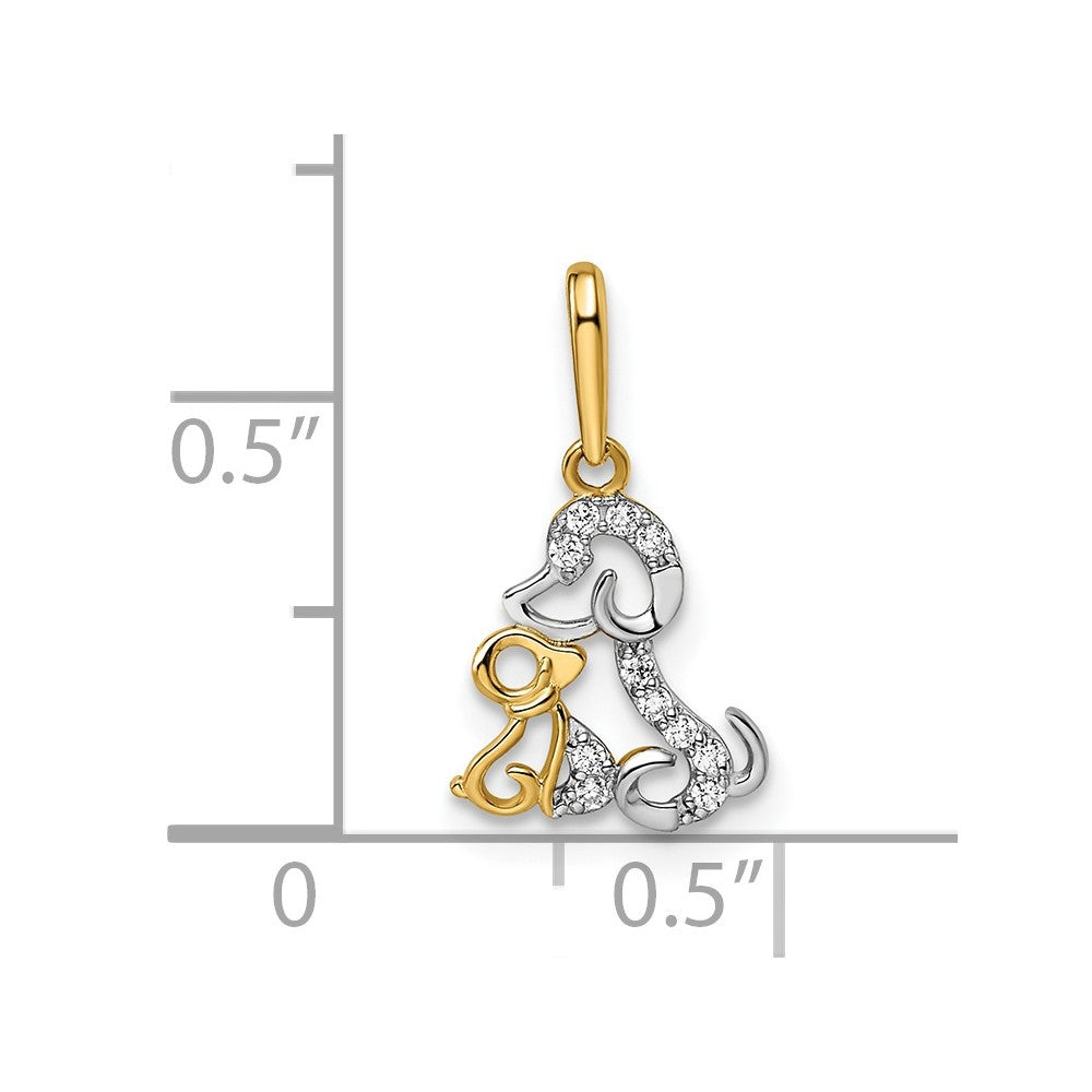 FJC Finejewelers 14 kt Yellow Gold and Rhodium Madi K CZ Dog and Puppy Charm 9 mm