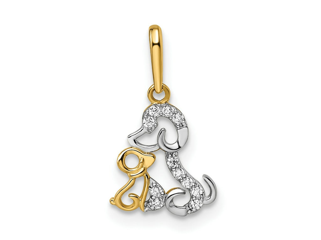 FJC Finejewelers 14 kt Yellow Gold and Rhodium Madi K CZ Dog and Puppy Charm 9 mm