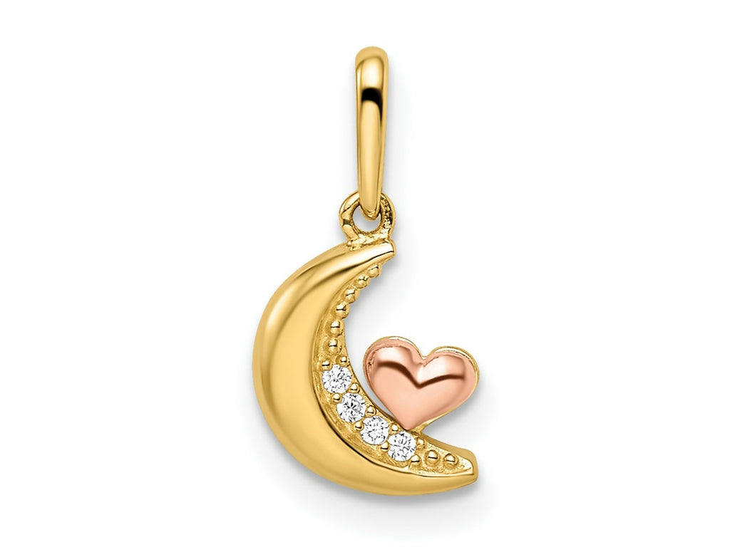 FJC Finejewelers 14 kt Two Tone Gold Madi K CZ Moon with Heart Charm 8 mm