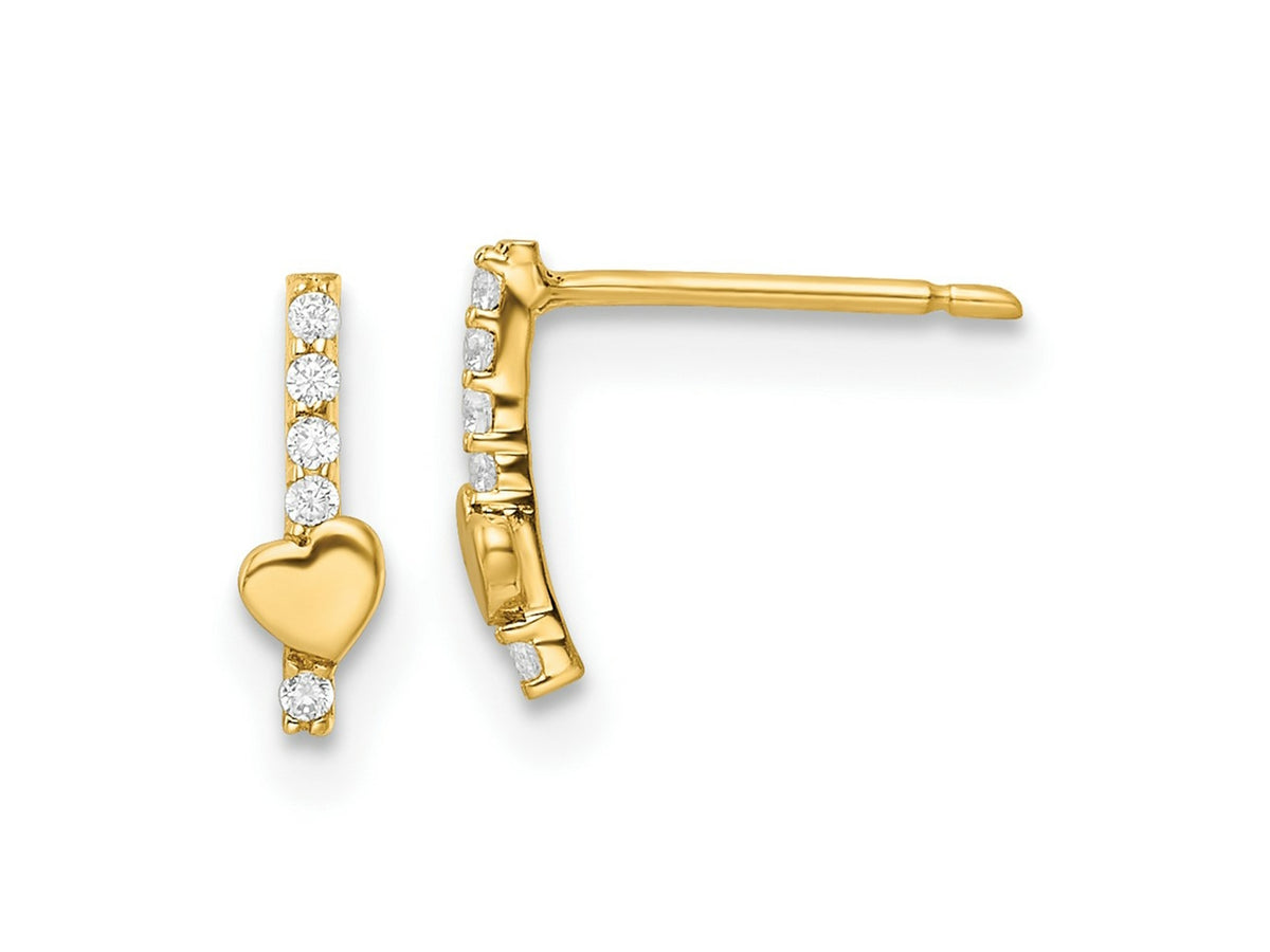 FJC Finejewelers 14 kt Yellow Gold Dangle Madi K Polished Line of CZ's and Heart Post Earrings 8 mm x 2 mm