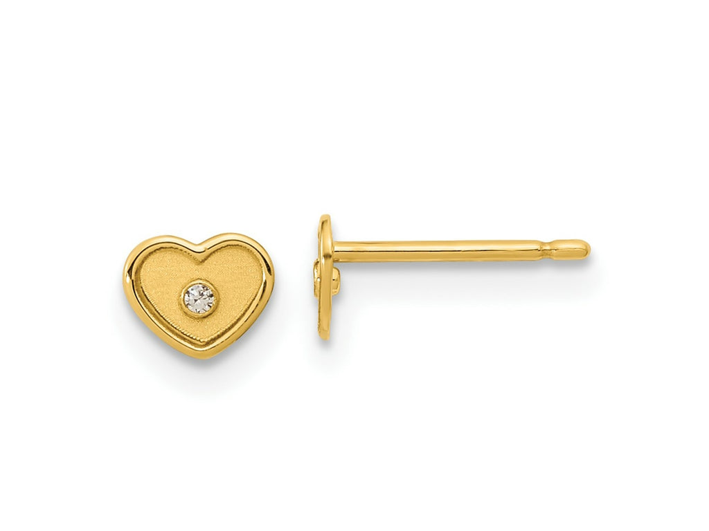 FJC Finejewelers 14 kt Yellow Gold Button Madi K Polished and Brushed CZ Heart Post Earrings 4 mm x 5 mm