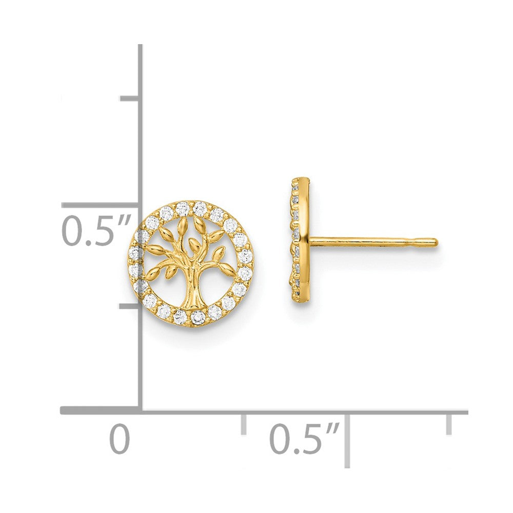 FJC Finejewelers 14 kt Yellow Gold Button Madi K Polished White CZ Tree of Life Post Earrings 7 mm x 7 mm
