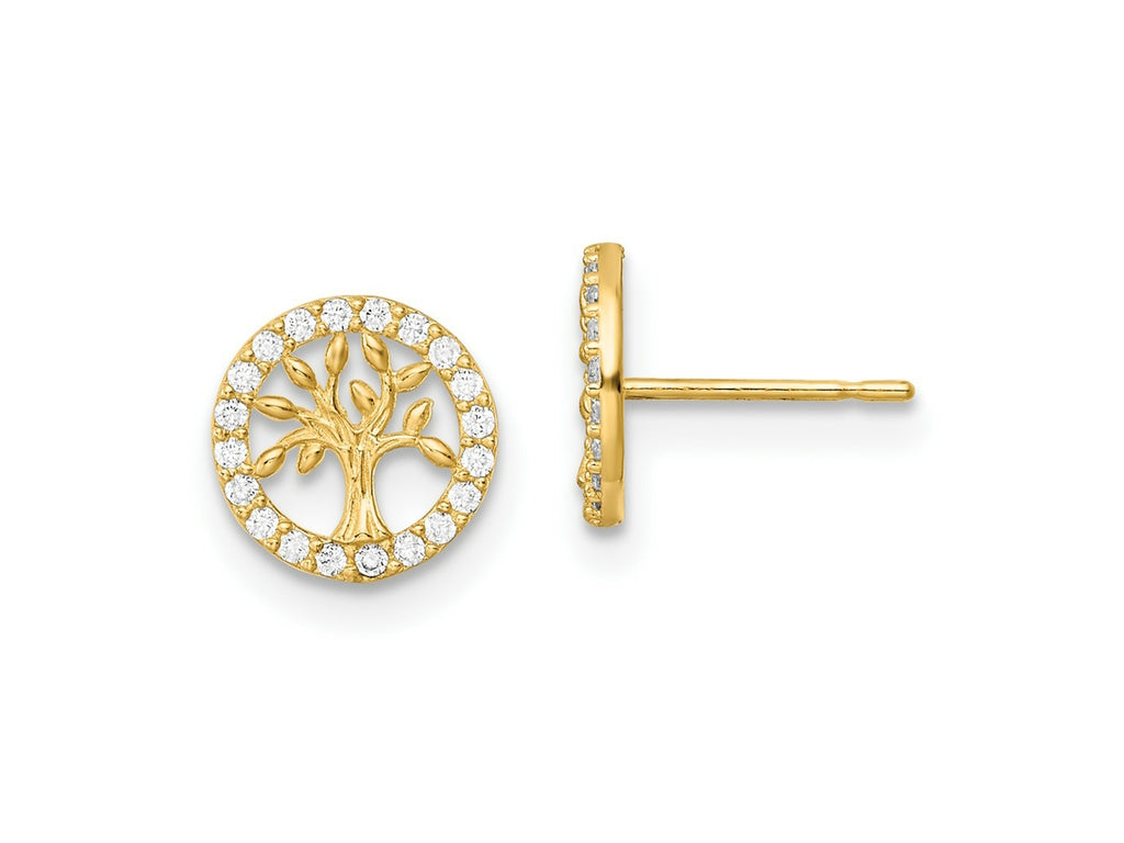 FJC Finejewelers 14 kt Yellow Gold Button Madi K Polished White CZ Tree of Life Post Earrings 7 mm x 7 mm