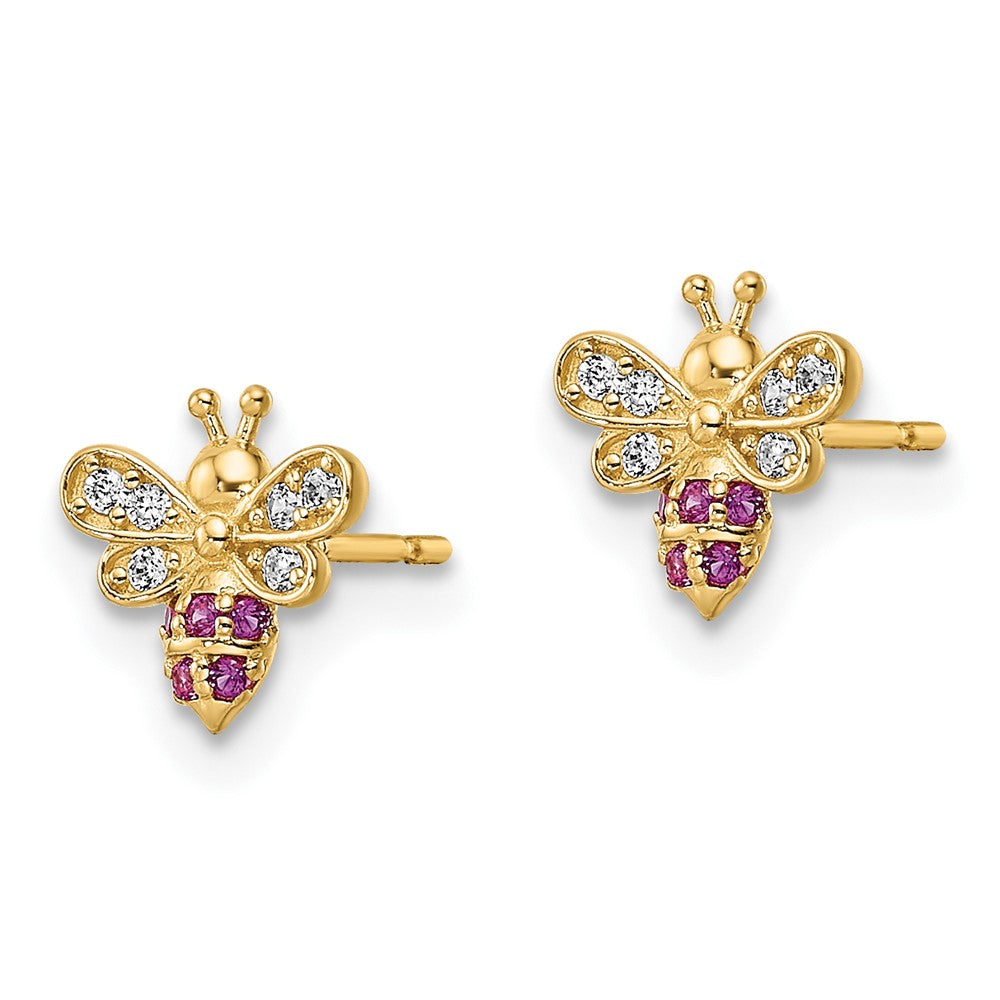 FJC Finejewelers 14 kt Yellow Gold Button Madi K Clear and Red CZ Bee Post Earrings 7 mm x 7 mm