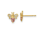 FJC Finejewelers 14 kt Yellow Gold Button Madi K Clear and Red CZ Bee Post Earrings 7 mm x 7 mm