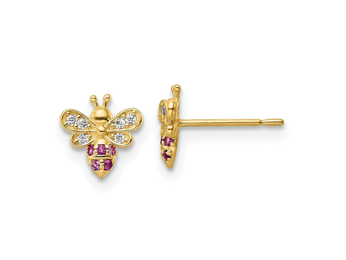FJC Finejewelers 14 kt Yellow Gold Button Madi K Clear and Red CZ Bee Post Earrings 7 mm x 7 mm