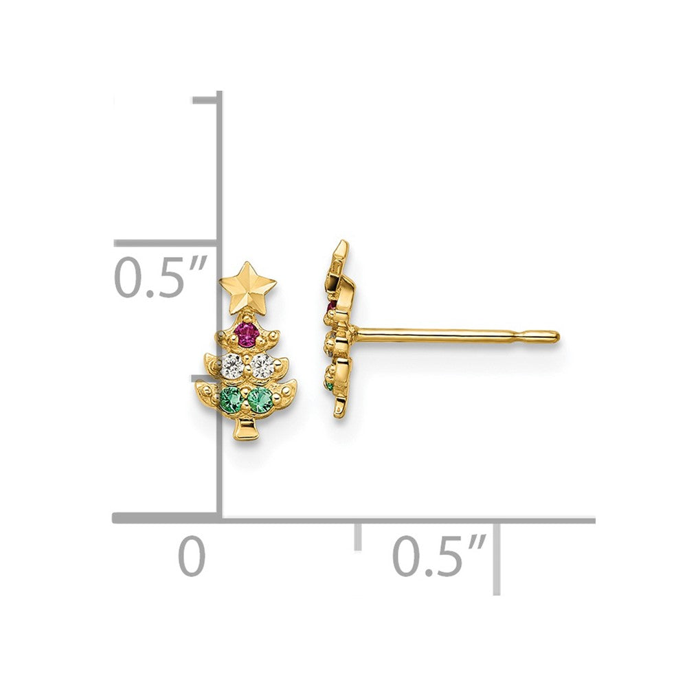 FJC Finejewelers 14 kt Yellow Gold Button Madi K Red and Clear CZ and Green Glass Christmas Tree Earrings