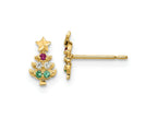 FJC Finejewelers 14 kt Yellow Gold Button Madi K Red and Clear CZ and Green Glass Christmas Tree Earrings