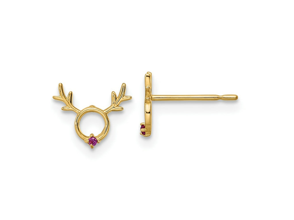 FJC Finejewelers 14 kt Yellow Gold Button Madi K Red CZ Reindeer Post Earrings 7 mm x 8 mm