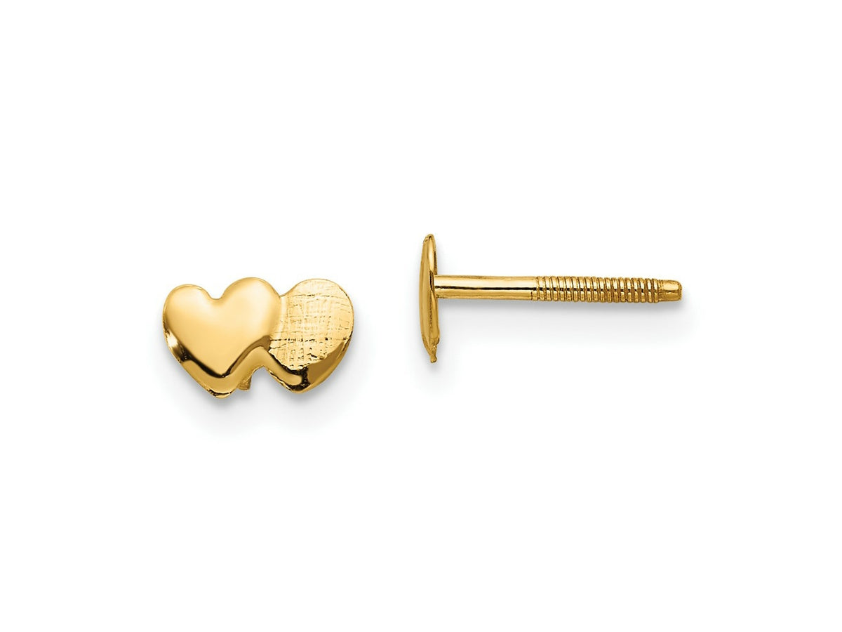 FJC Finejewelers 14 kt Yellow Gold Button Madi K Double Heart Earrings 4 mm x 6 mm