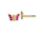 FJC Finejewelers 14 kt Yellow Gold Button Madi K Pink Enameled Butterfly Earrings 5 mm x 7 mm
