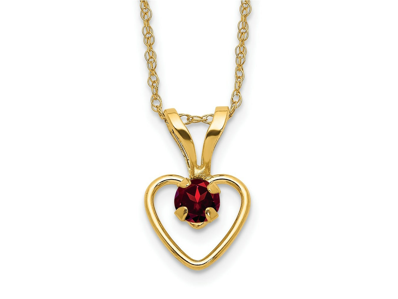 FJC Finejewelers 14 kt Yellow Gold 3mm Garnet Heart Birthstone Necklace 15 Inches x 6 mm