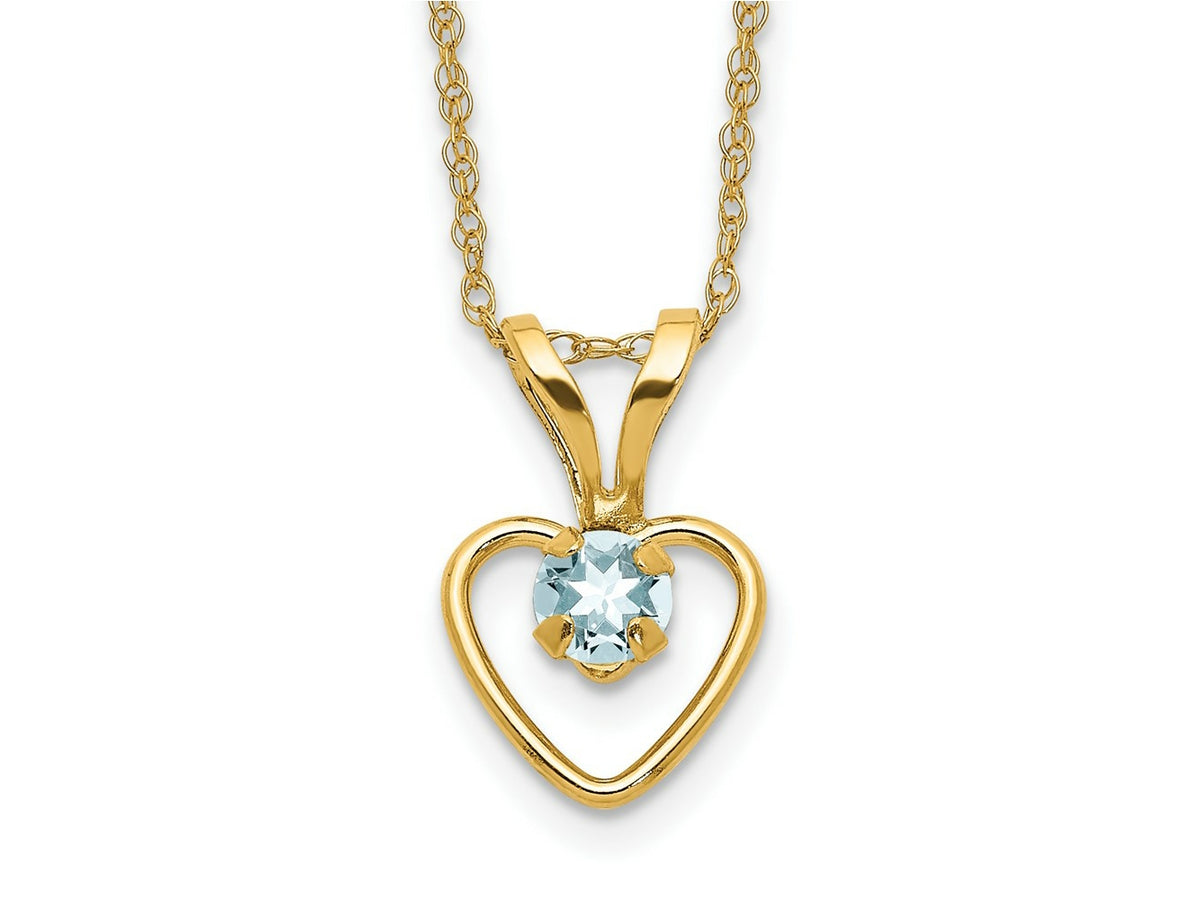 FJC Finejewelers 14 kt Yellow Gold 3mm Aquamarine Heart Birthstone Necklace 15 Inches x 6 mm