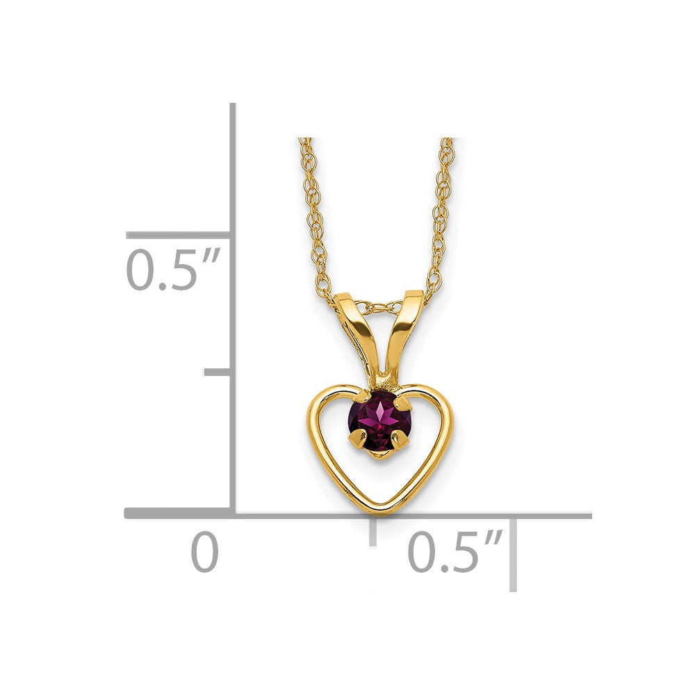 FJC Finejewelers 14 kt Yellow Gold 3mm Rhodolite Garnet Heart Birthstone Necklace 15 Inches x 6 mm