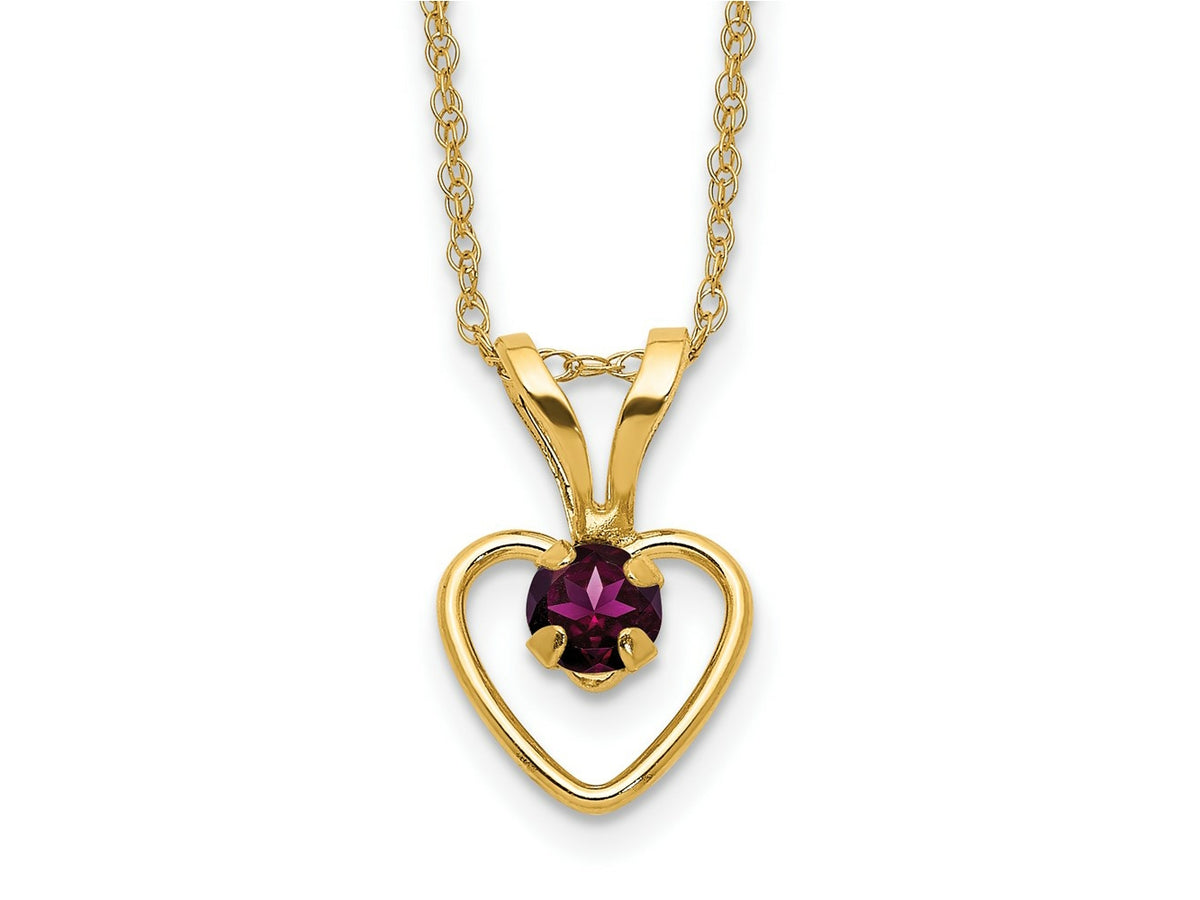 FJC Finejewelers 14 kt Yellow Gold 3mm Rhodolite Garnet Heart Birthstone Necklace 15 Inches x 6 mm