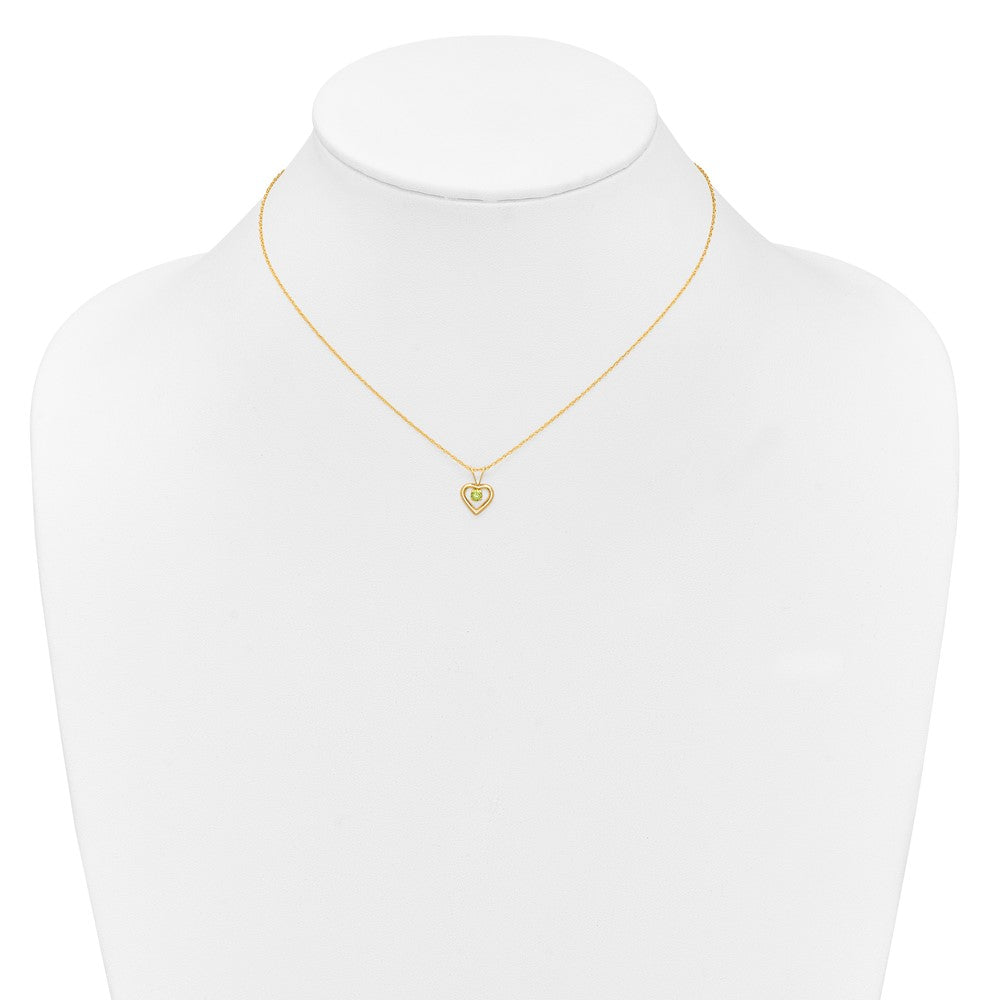 FJC Finejewelers 14 kt Yellow Gold Rope Madi K 3mm Peridot Heart Birthstone Necklace 15 Inches x 7 mm