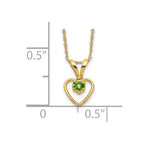 FJC Finejewelers 14 kt Yellow Gold Rope Madi K 3mm Peridot Heart Birthstone Necklace 15 Inches x 7 mm